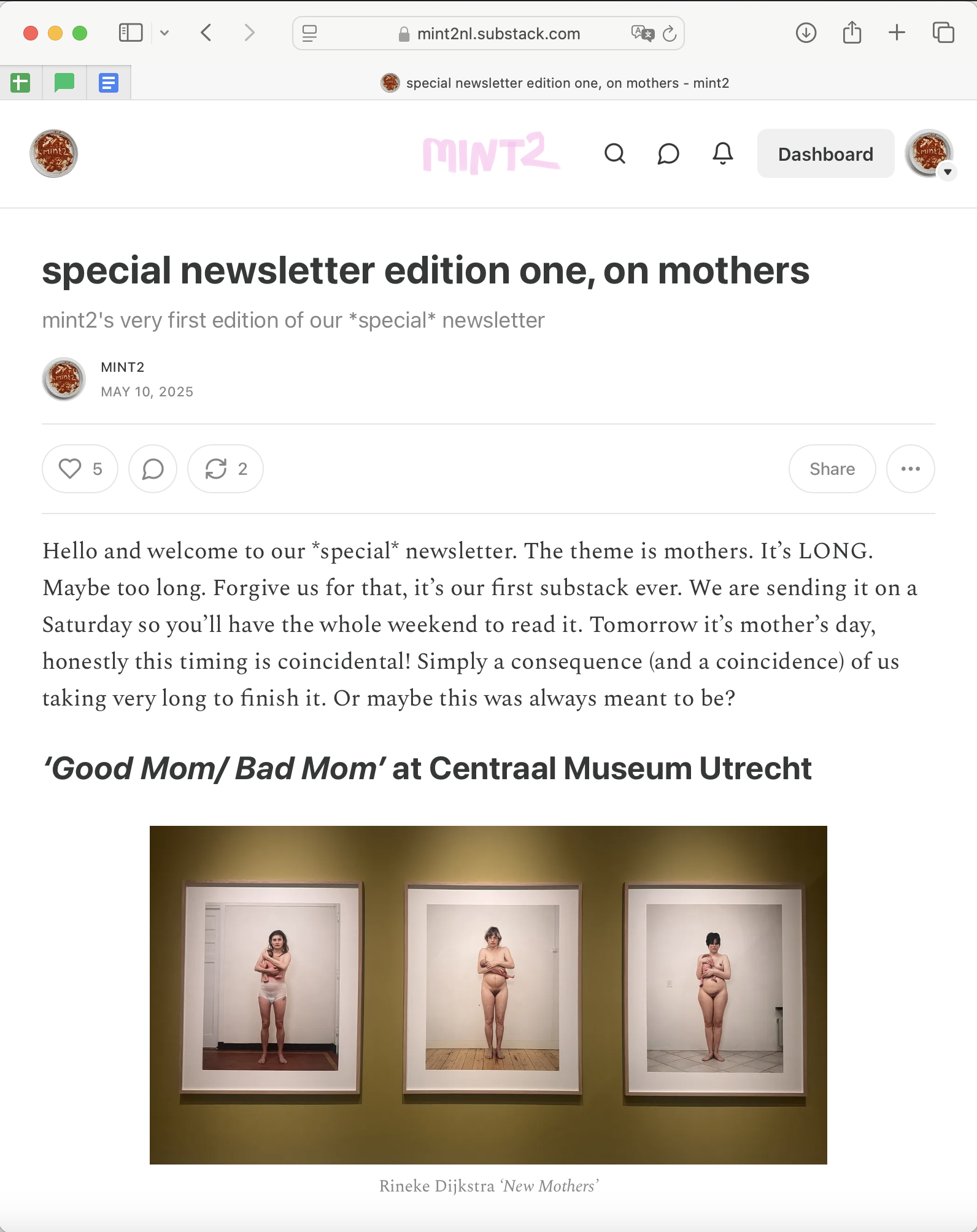 mint2's special newsletter edition one, on mothers